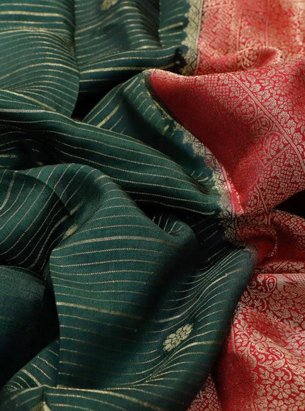 Dola silk saree dark green and pink with allover zari stripes & butta weaves and zari woven border & zari butta blouse