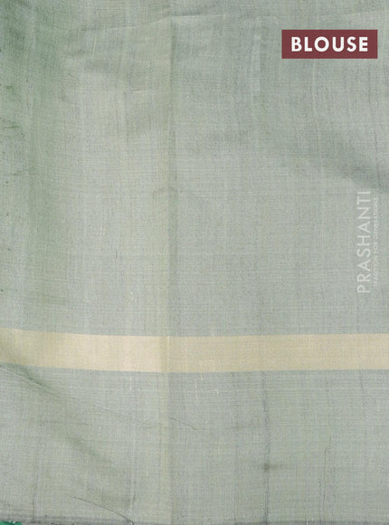 Dupion silk saree green and green shade with plain body and temple design zari woven simple border