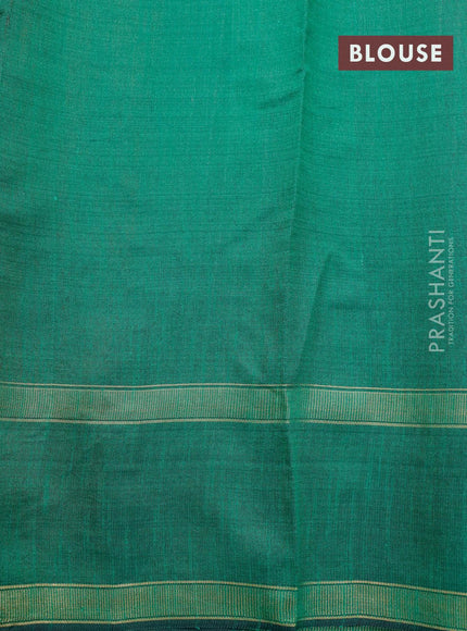 Dupion silk saree orange and green with plain body and temple design rettapet zari woven border