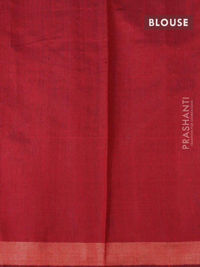 Dupion silk saree grey and red with plain body and temple design zari woven border