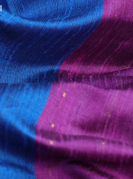 Dupion silk saree cs blue and purple with plain body and temple woven zari border