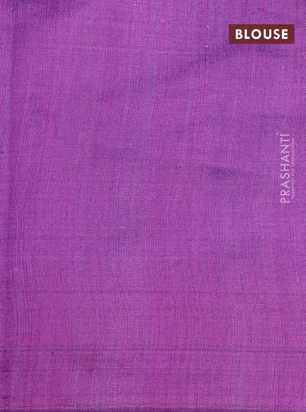 Dupion silk saree cs blue and purple with plain body and temple woven zari border