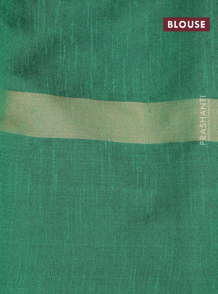 Dupion silk saree blue and green with plain body and long temple design zari woven simple border