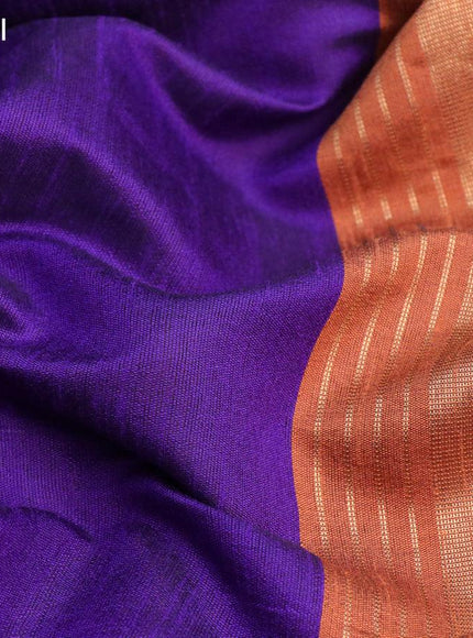 Dupion silk saree deep violet and rustic orange with plain body and long temple design zari woven simple border