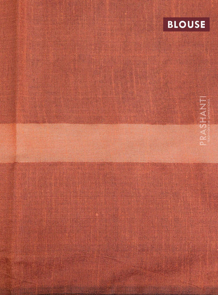 Dupion silk saree deep violet and rustic orange with plain body and long temple design zari woven simple border