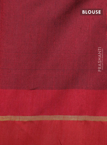 Dupion silk saree dark olive green and red with plain body and temple design zari woven border