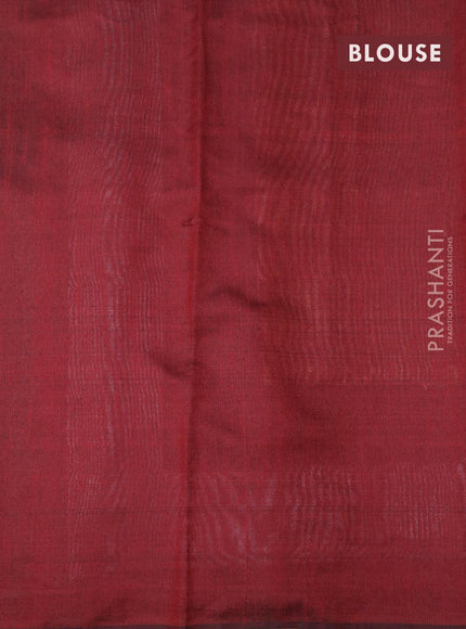 Dupion silk saree green and maroon with allover zari woven stripe weaves and temple woven border