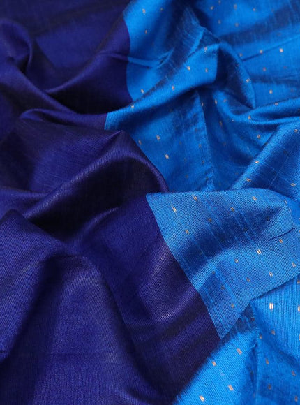 Dupion silk saree dark blue and cs blue with plain body and temple design reattpet zari woven border