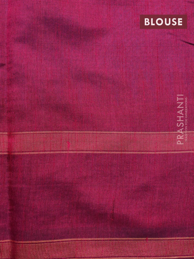 Dupion silk saree cs blue and magenta pink with plain body and temple design reattpet zari woven border