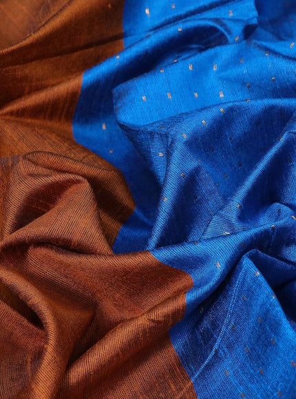 Dupion silk saree orange and cs blue with plain body and temple design reattpet zari woven border