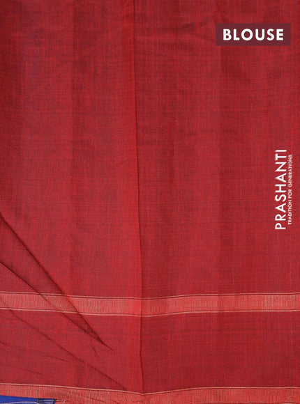 Dupion silk saree blue and maroon with plain body and temple design reattpet zari woven border