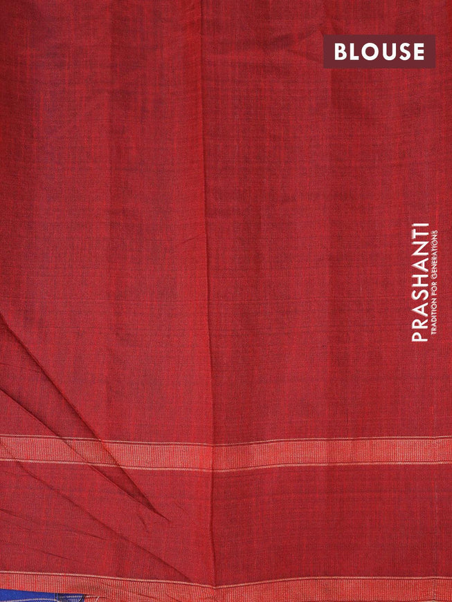 Dupion silk saree blue and maroon with plain body and temple design reattpet zari woven border