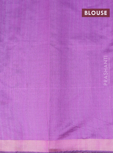 Dupion silk saree grey shade and mild purple shade with plain body and temple woven zari border