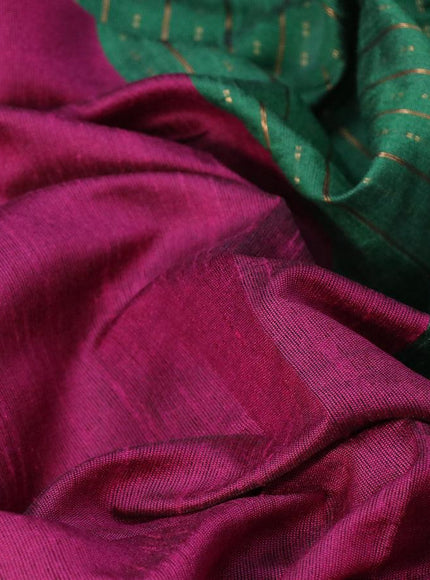 Dupion silk saree magenta pink and green with plain body and temple woven zari border