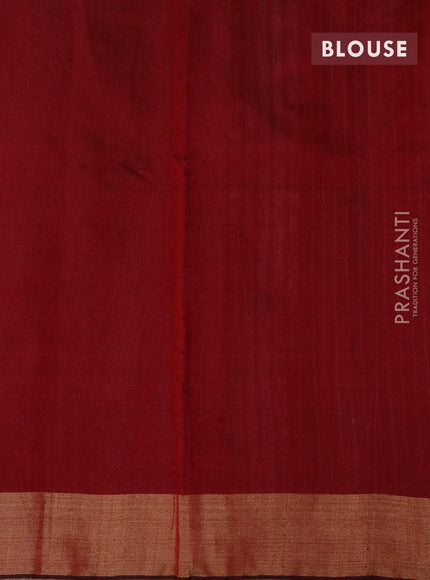 Dupion silk saree grey and maroon with plain body and temple design thread woven zari border