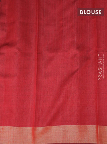 Dupion silk saree grey and red with plain body and temple design thread woven zari border