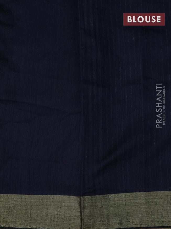 Dupion silk saree light blue and black with plain body and temple design thread woven zari border