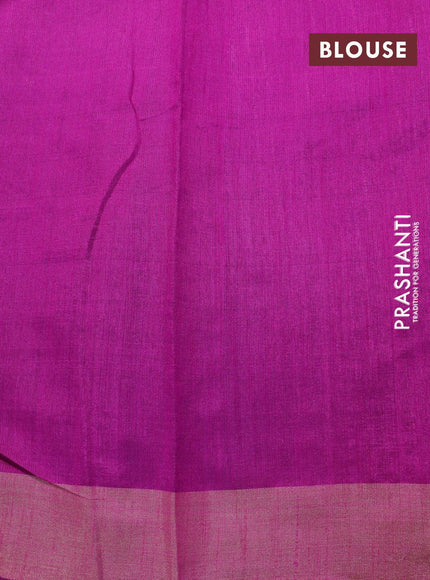 Dupion silk saree green and magenta pink with plain body and temple design thread woven zari border