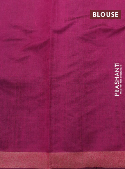 Dupion silk saree green and magenta pink with plain body and temple design zari woven border