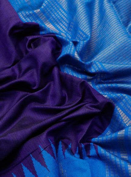 Dupion silk saree blue and cs blue with plain body and temple woven zari border