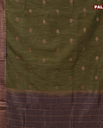 Banarasi semi matka saree sap green with thread & zari woven buttas and long banarasi style border