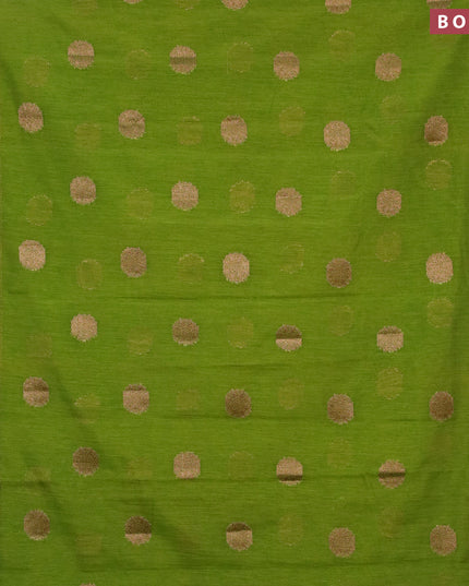 Banarasi semi matka saree light green and navy blue with thread & zari woven buttas and banarasi style border