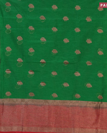 Banarasi semi matka saree green and red with thread & zari woven buttas and banarasi style border