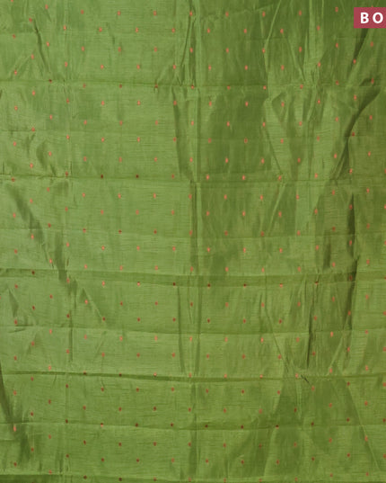 Semi raw silk saree green with allover copper zari woven buttas and copper zari woven border