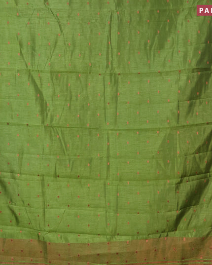 Semi raw silk saree green with allover copper zari woven buttas and copper zari woven border