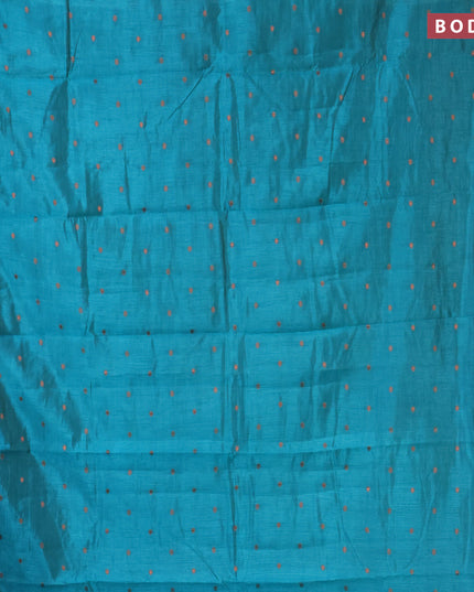 Semi raw silk saree teal blue with allover copper zari woven buttas and copper zari woven border