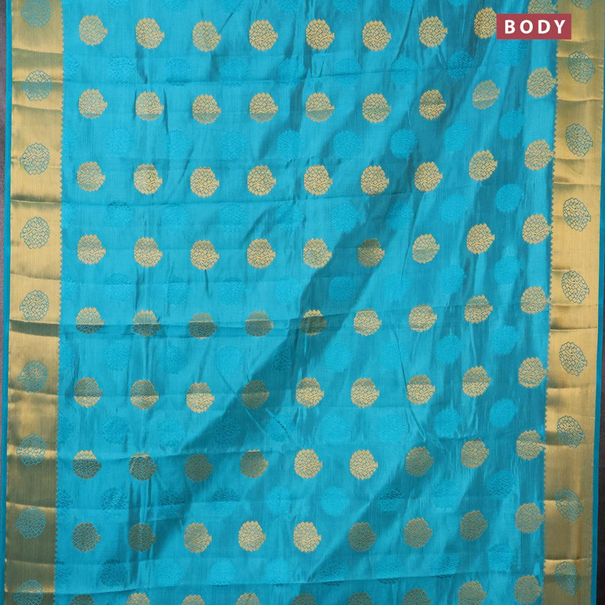 Semi raw silk saree teal blue with thread & zari woven buttas and zari woven border