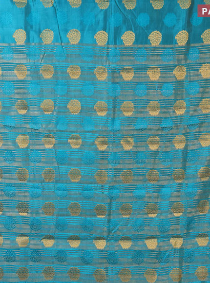 Semi raw silk saree teal blue with thread & zari woven buttas and zari woven border