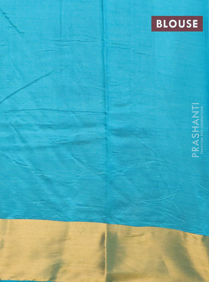 Semi raw silk saree teal blue with thread & zari woven buttas and zari woven border