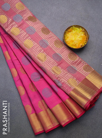 Semi raw silk saree pink with thread & zari woven buttas and zari woven border