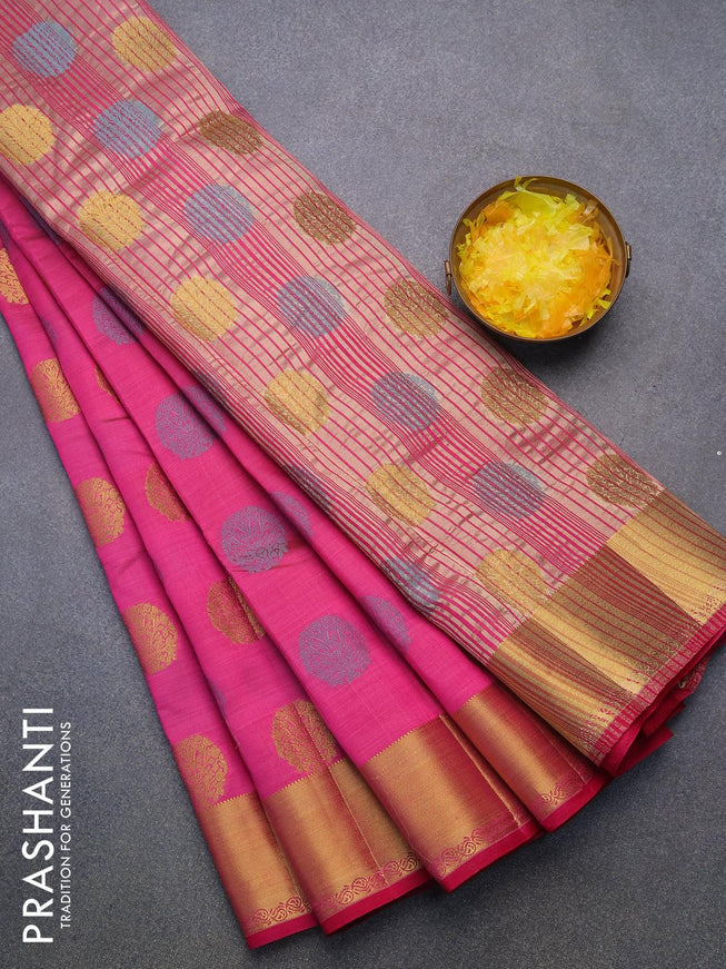 Semi raw silk saree pink with thread & zari woven buttas and zari woven border