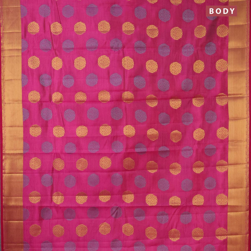 Semi raw silk saree pink with thread & zari woven buttas and zari woven border