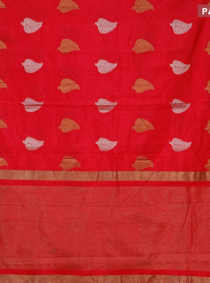 Semi raw silk saree dark pink with thread & zari woven leaf buttas and woven border