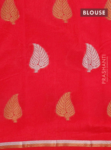 Semi raw silk saree dark pink with thread & zari woven leaf buttas and woven border