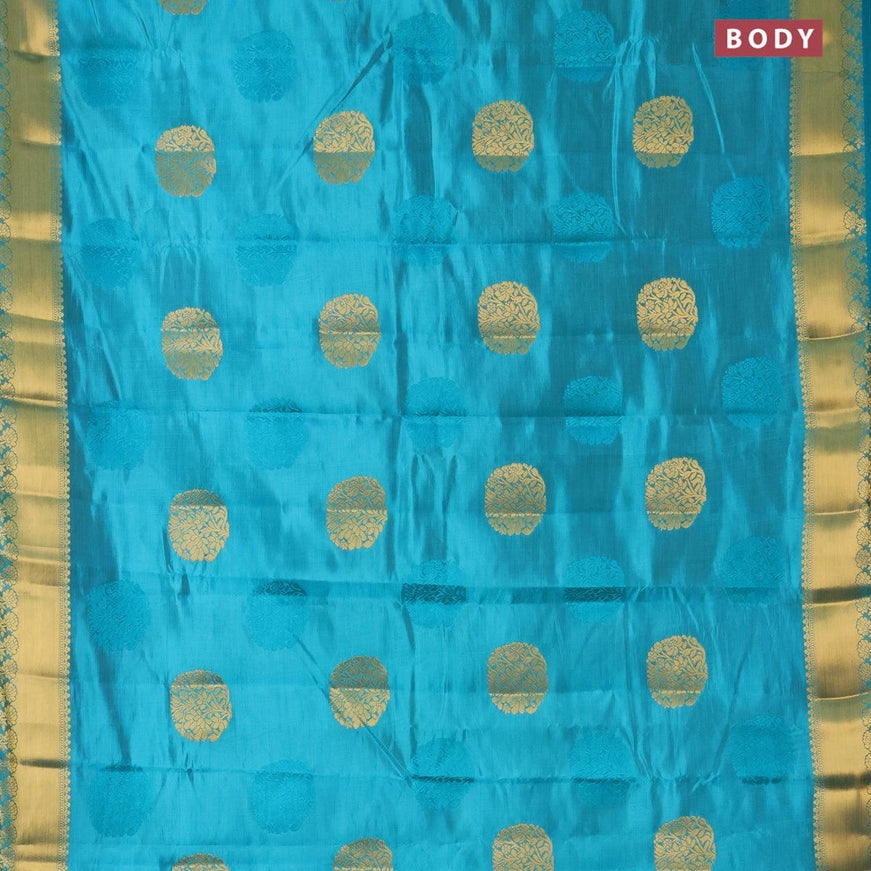 Semi raw silk saree teal blue with thread & zari woven buttas and zari woven border