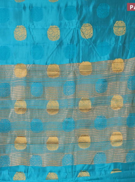 Semi raw silk saree teal blue with thread & zari woven buttas and zari woven border