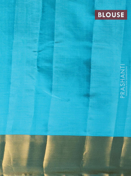 Semi raw silk saree teal blue with thread & zari woven buttas and zari woven border