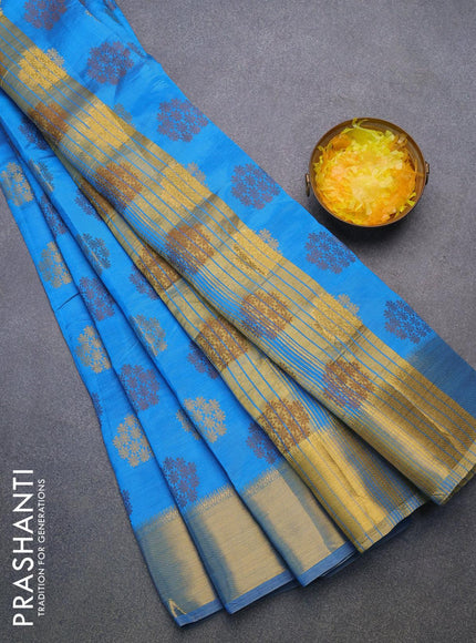 Semi raw silk saree cs blue with allover thread & zari woven buttas and zari woven border