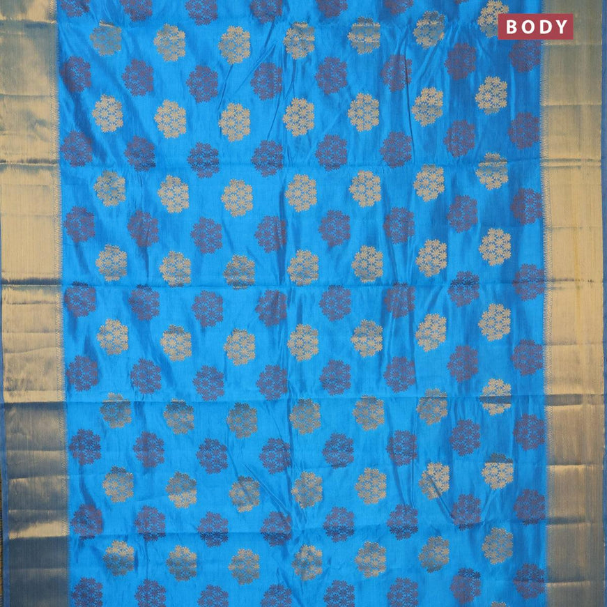 Semi raw silk saree cs blue with allover thread & zari woven buttas and zari woven border