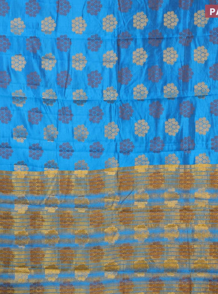 Semi raw silk saree cs blue with allover thread & zari woven buttas and zari woven border