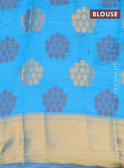 Semi raw silk saree cs blue with allover thread & zari woven buttas and zari woven border