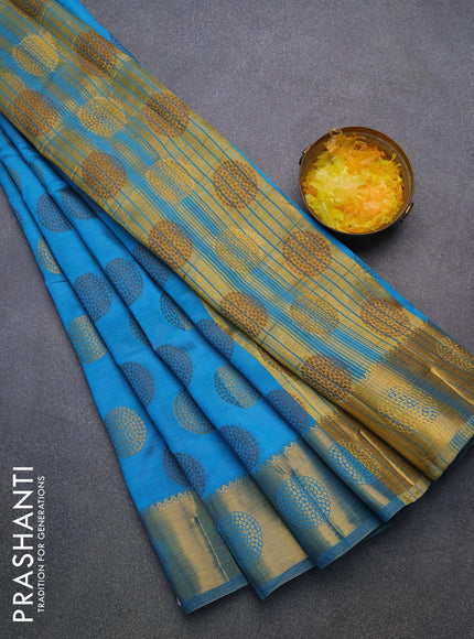 Semi raw silk saree cs blue with allover thread & zari woven buttas and zari woven border