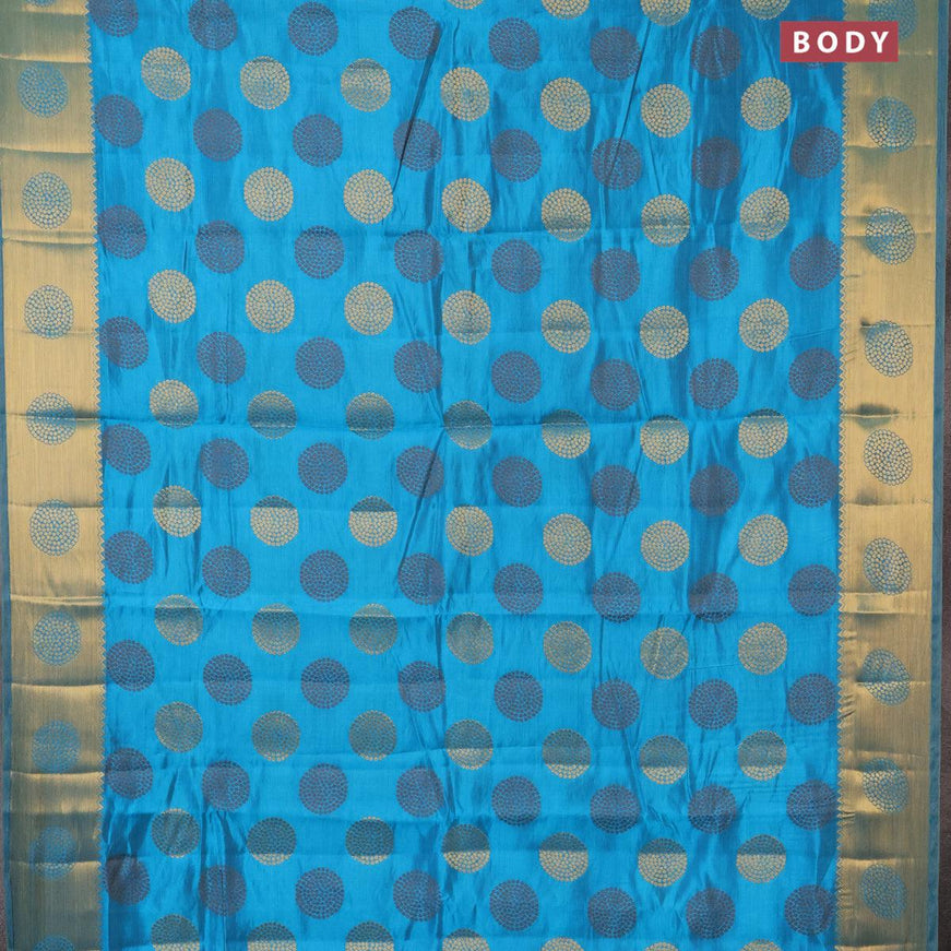 Semi raw silk saree cs blue with allover thread & zari woven buttas and zari woven border