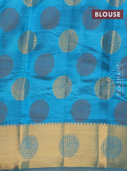 Semi raw silk saree cs blue with allover thread & zari woven buttas and zari woven border