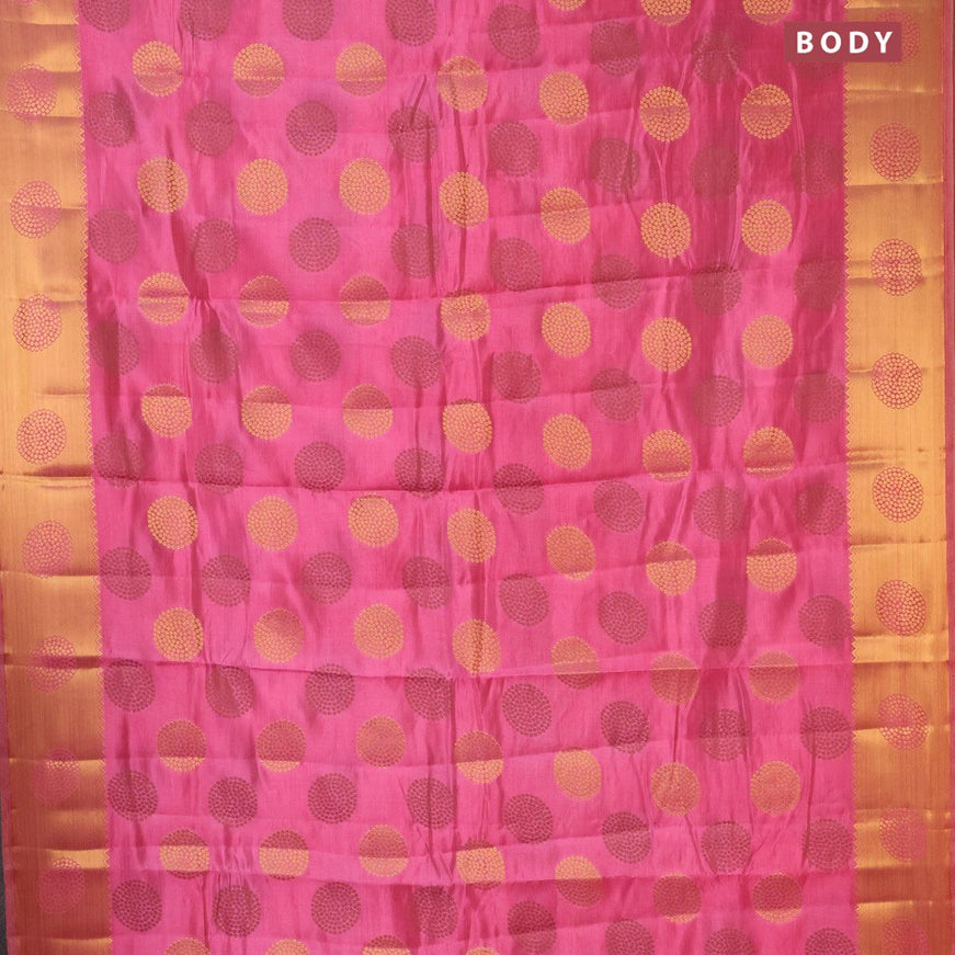 Semi raw silk saree pink with allover thread & zari woven buttas and zari woven border