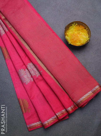 Semi raw silk saree pink with thread & zari woven floral buttas and woven border